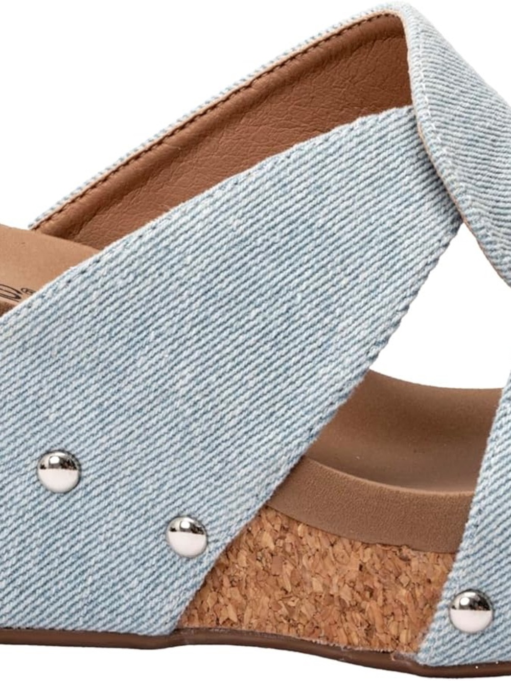 Corkys The Bonny Wedge Pale Blue Denim Crisscross Slide Sandals Women’s Size 10 - Picture 4 of 7